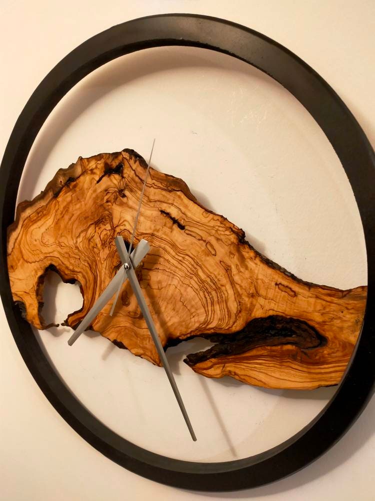 Rustic Olive Wood Wall Clock resinwoodliving