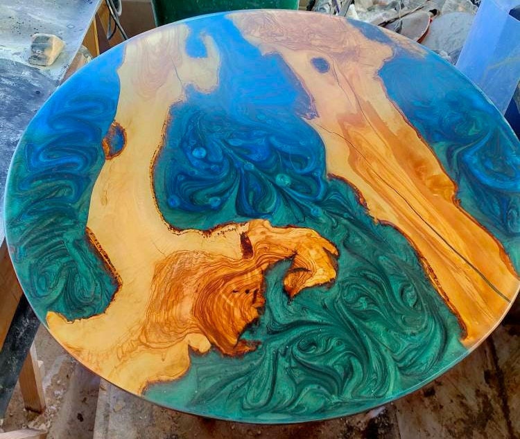 Epoxy Resin & Wood Table Top - Metallic Bicolor resinwoodliving