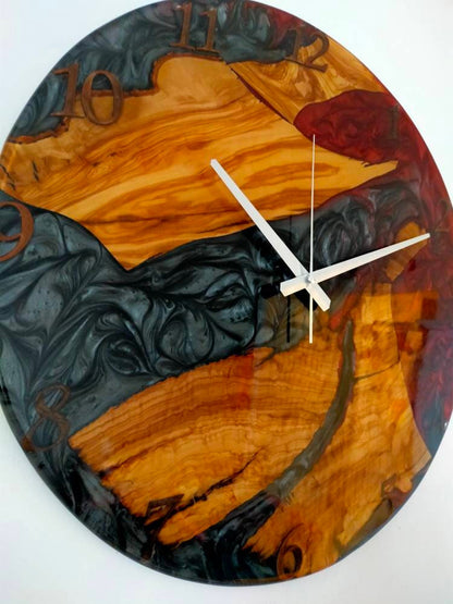 Metallic Color Epoxy & Olive Wood Wall Clock Wholesale vendor