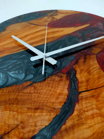 Metallic Color Epoxy & Olive Wood Wall Clock Wholesale vendor