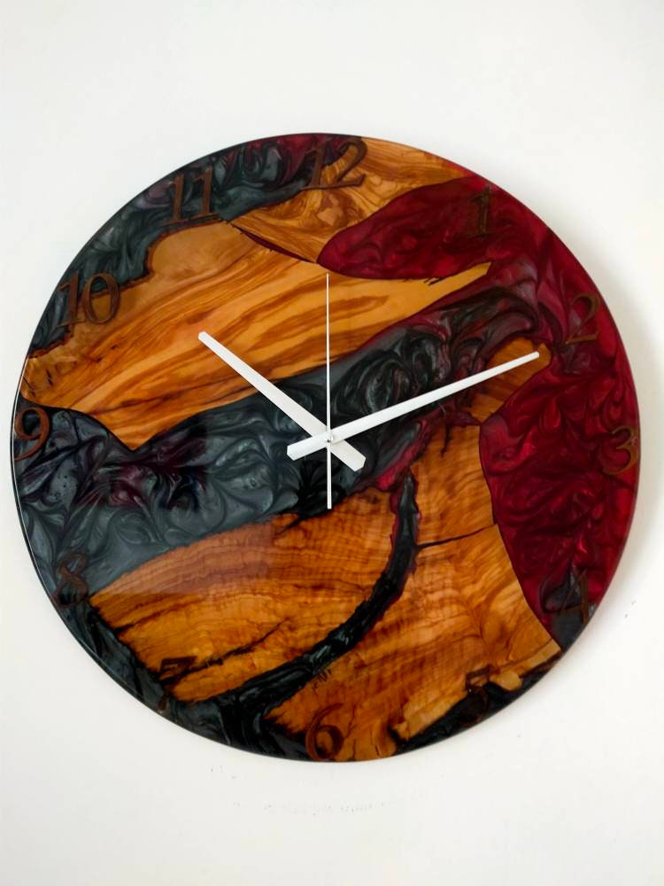 Metallic Color Epoxy & Olive Wood Wall Clock Wholesale vendor