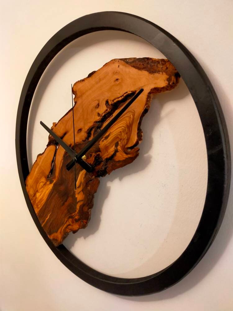 Rustic Olive Wood Wall Clock resinwoodliving