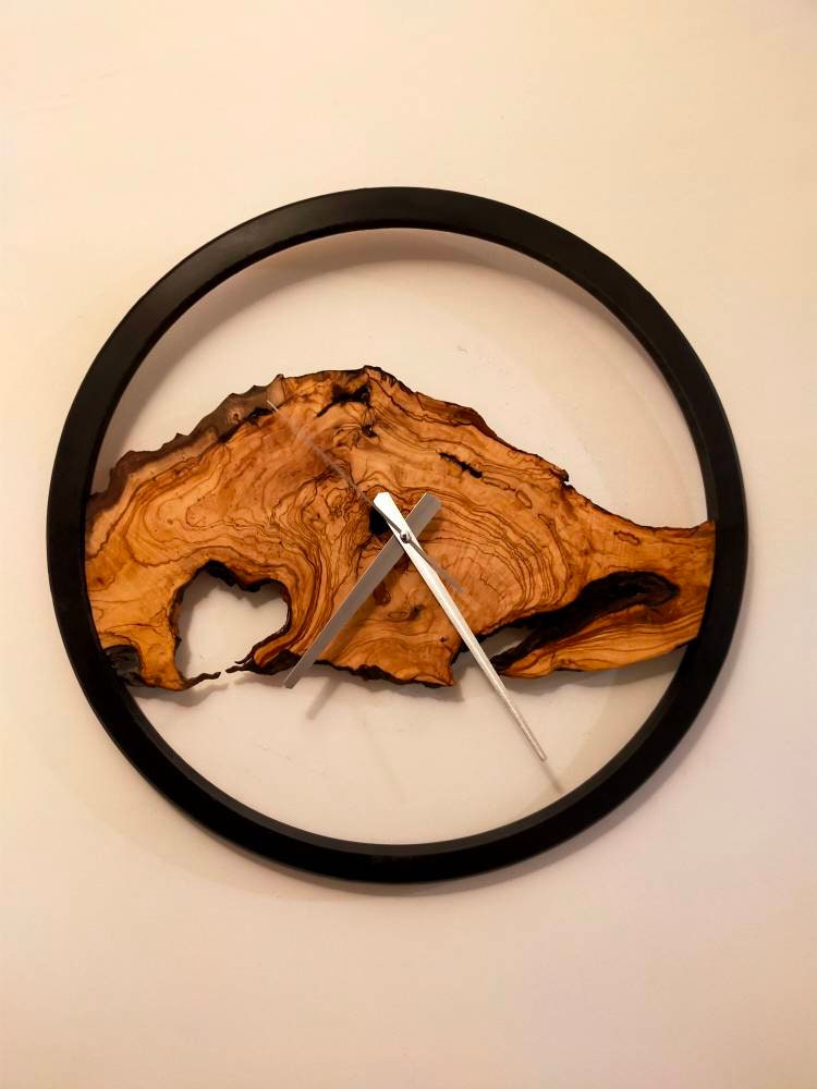 Rustic Olive Wood Wall Clock resinwoodliving