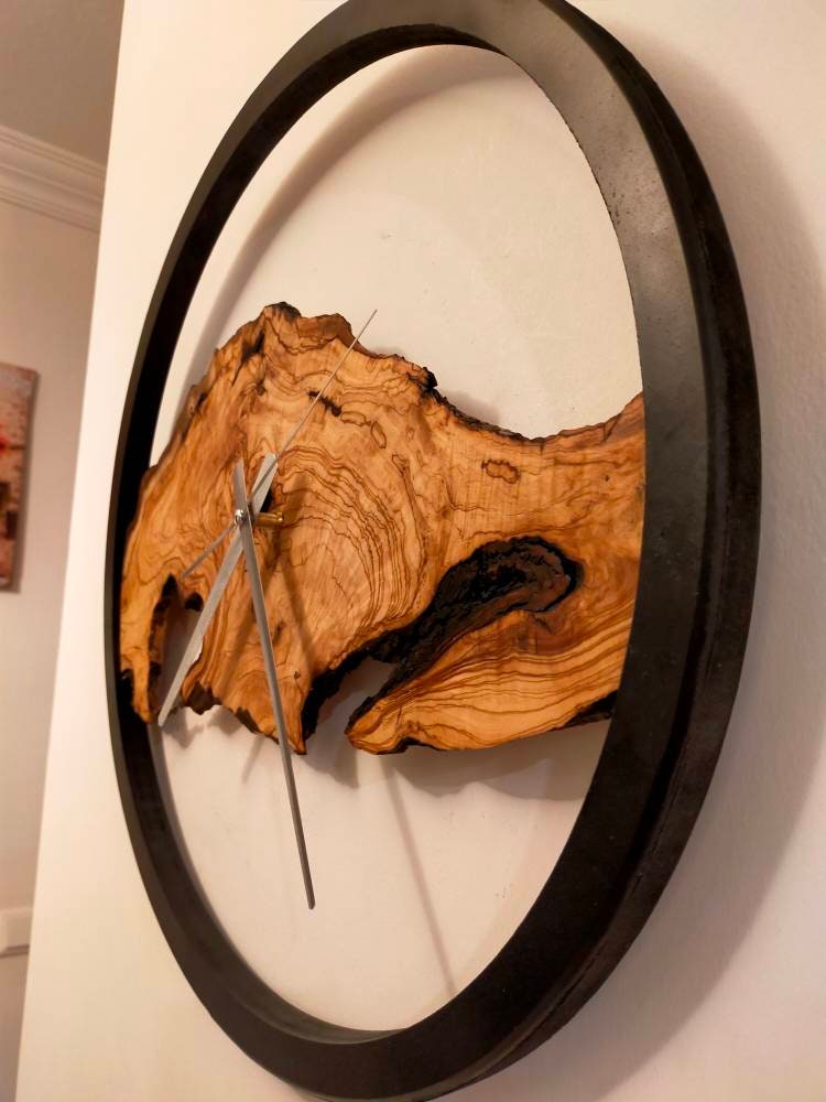 Rustic Olive Wood Wall Clock resinwoodliving