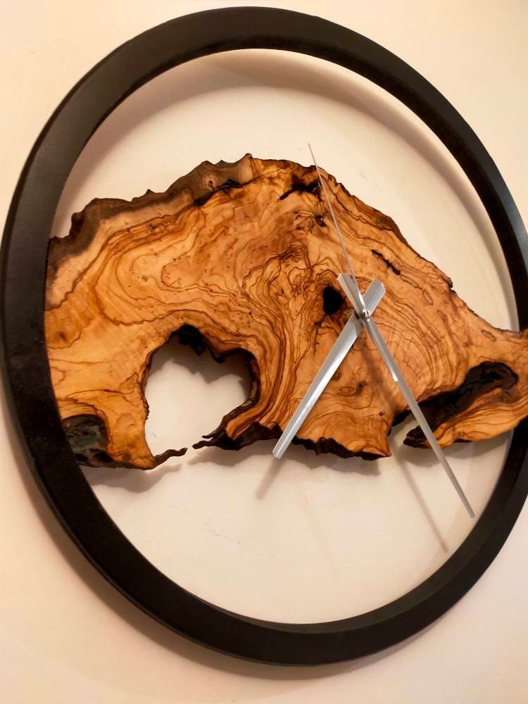 Rustic Olive Wood Wall Clock resinwoodliving