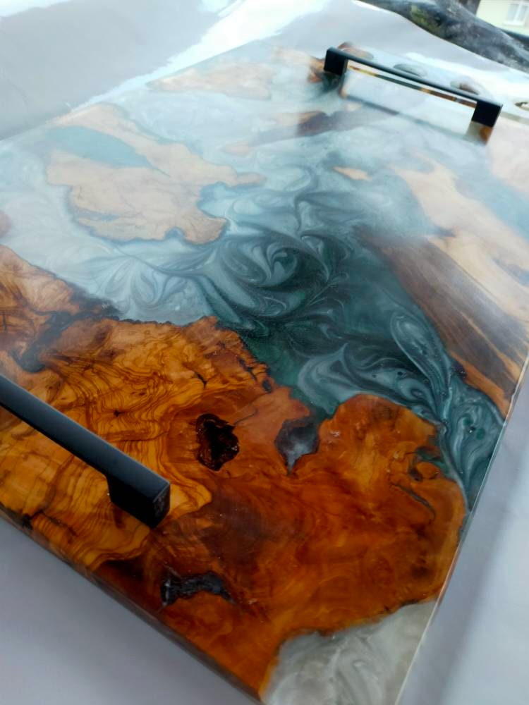 Epoxy Resin & Wood Serving Tray - No Edge Serving Tray resinwoodliving