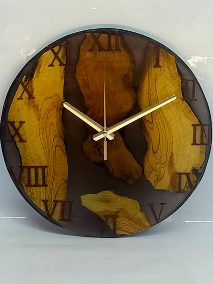 Epoxy clock, Resin clock, Clock for wall, Wood & transparent epoxy wallclock, Large wall clock Resin Wood Living