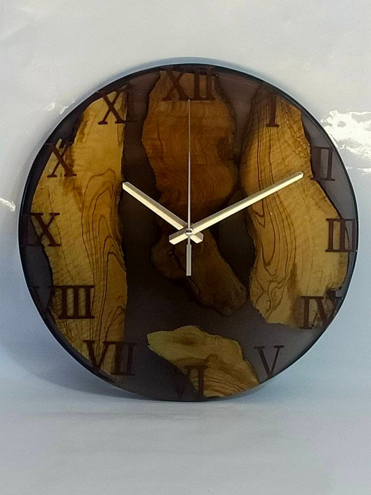 Epoxy clock, Resin clock, Clock for wall, Wood & transparent epoxy wallclock, Large wall clock Resin Wood Living