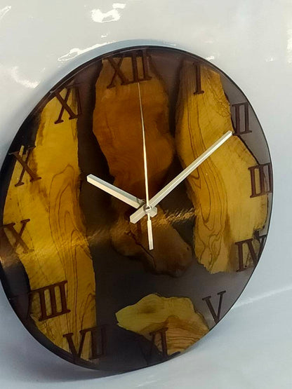 Epoxy clock, Resin clock, Clock for wall, Wood & transparent epoxy wallclock, Large wall clock Resin Wood Living