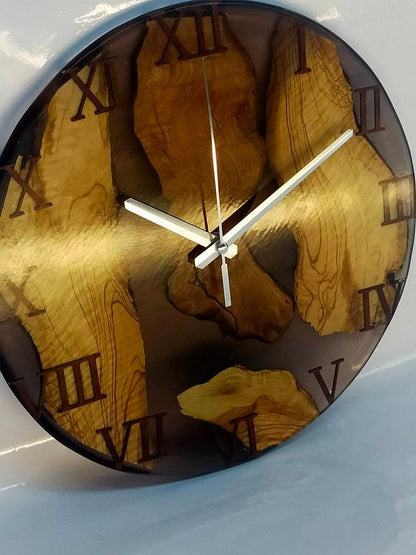 Epoxy clock, Resin clock, Clock for wall, Wood & transparent epoxy wallclock, Large wall clock Resin Wood Living