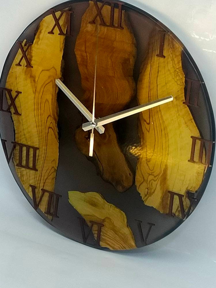 Epoxy clock, Resin clock, Clock for wall, Wood & transparent epoxy wallclock, Large wall clock Resin Wood Living