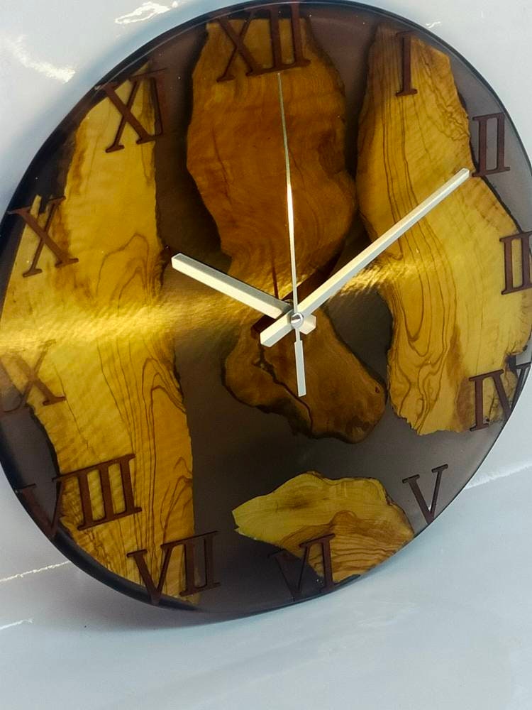 Epoxy clock, Resin clock, Clock for wall, Wood & transparent epoxy wallclock, Large wall clock Resin Wood Living