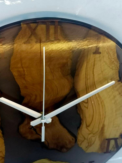 Epoxy clock, Resin clock, Clock for wall, Wood & transparent epoxy wallclock, Large wall clock Resin Wood Living