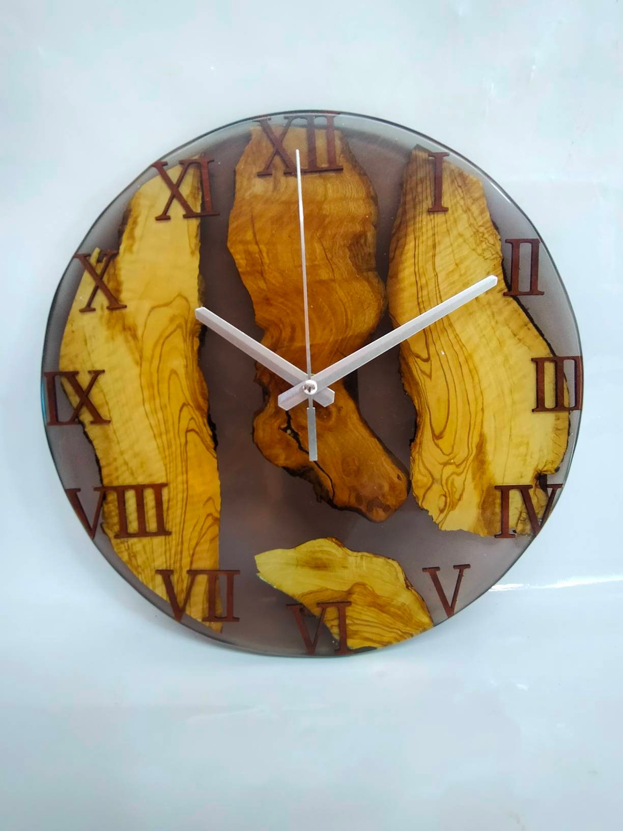 Epoxy clock, Resin clock, Clock for wall, Wood & transparent epoxy wallclock, Large wall clock Resin Wood Living