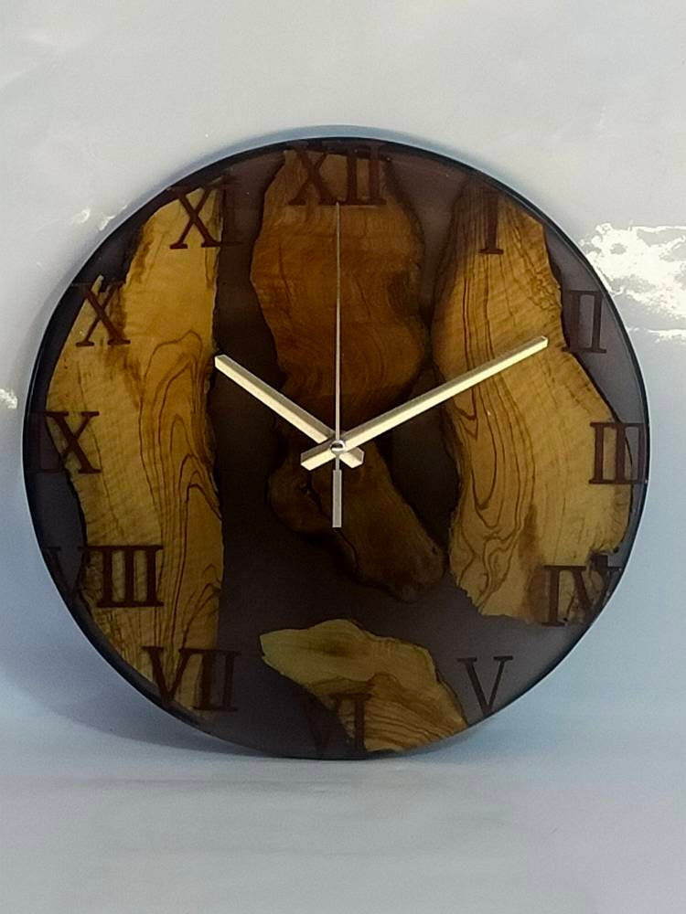 Epoxy clock, Resin clock, Clock for wall, Wood & transparent epoxy wallclock, Large wall clock Resin Wood Living