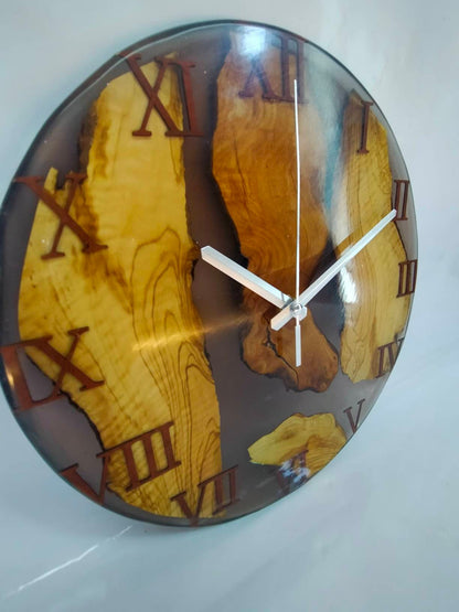 Epoxy clock, Resin clock, Clock for wall, Wood & transparent epoxy wallclock, Large wall clock Resin Wood Living