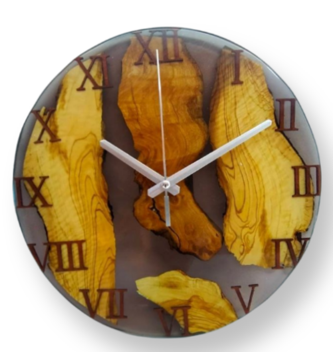 Epoxy clock, Resin clock, Clock for wall, Wood & transparent epoxy wallclock, Large wall clock Resin Wood Living